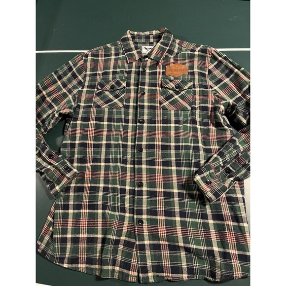 RARE Flying Dog Brewery Long Sleeve Plaid Flannel Shirt Leather Logo XL Beer IPA - Picture 3 of 8